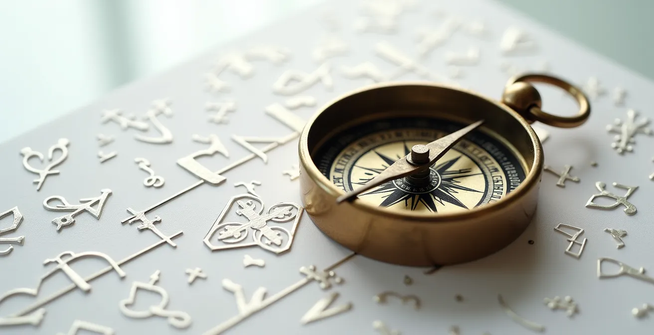 Vue symbolique d'une boussole sur fond médical abstrait